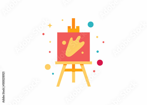 A colorful illustration of an easel with a canvas, perfect for adding a touch of creativity to your designs. This fun and vibrant graphic is ideal for art-related projects, websites.