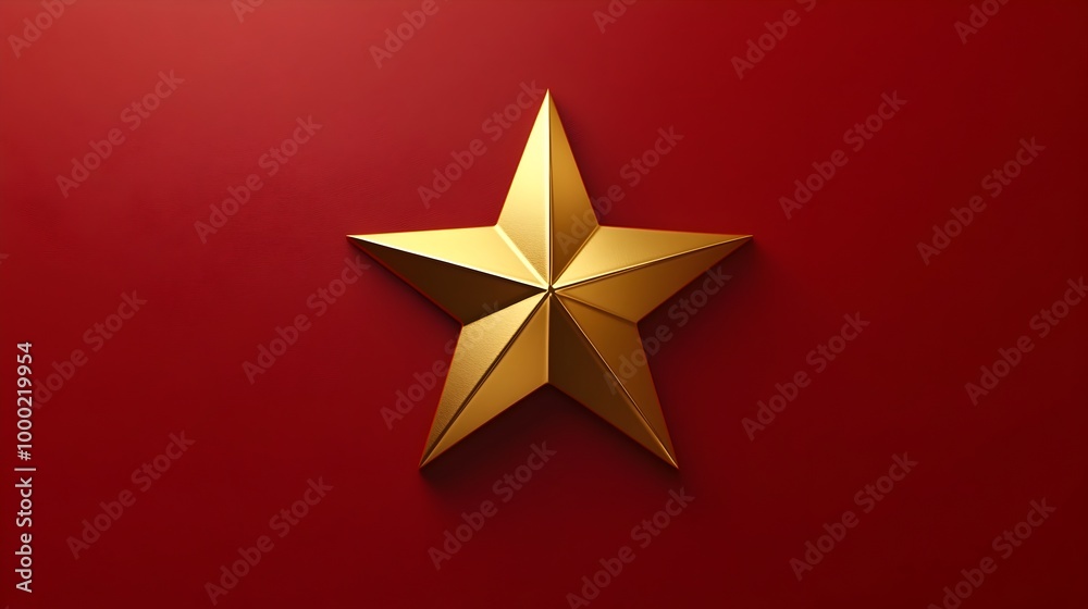 Fototapeta premium Majestic Golden Five Pointed Star on Striking Red Background