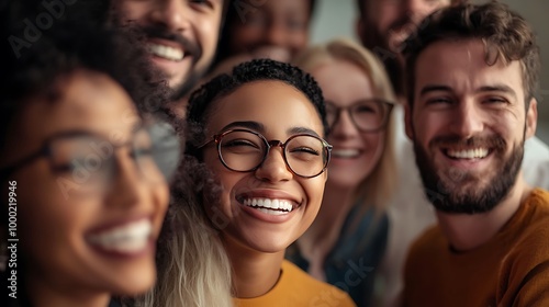  Diverse and inclusive group of office colleagues smiling at a team building workshop event, workplace race inclusion and diversity concept 