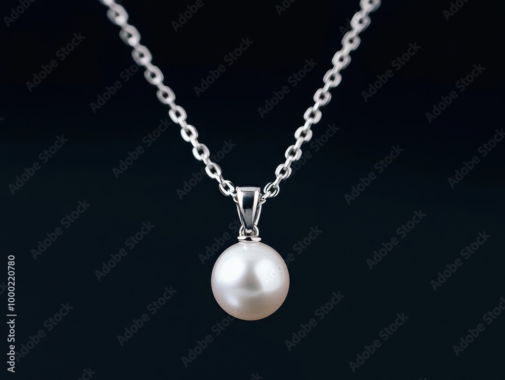Simple silver necklace with a single pearl gemstone, suspended from a minimalist chain, glowing softly, Minimalism, 3D Art Simple silver necklace with a single pearl gemstone, suspended from a minimalist chain, glowing softly, Minimalism, 3D Art
