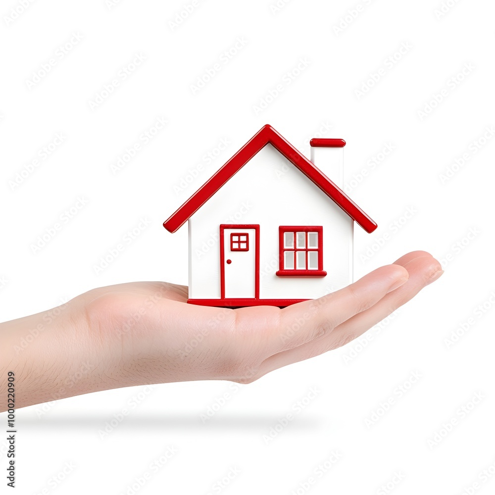 Macro Image of a Hand Holding a House Cutout on White Background Macro Image of a Hand Holding a House Cutout on White Background