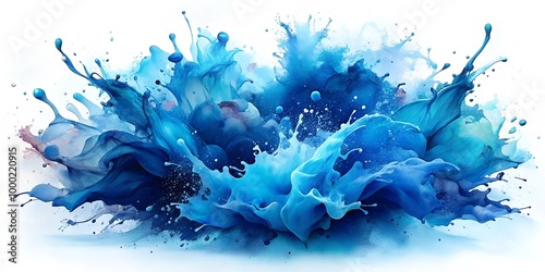 Blue paint brush strokes in watercolor isolated on a white background