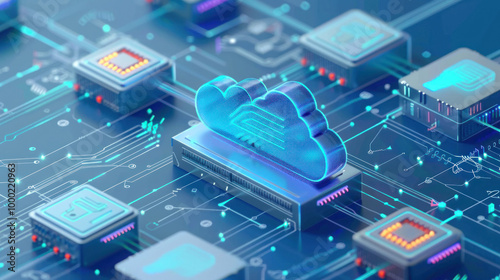 A visual representation of cloud computing architecture, showing how servers, storage, and networking are integrated.