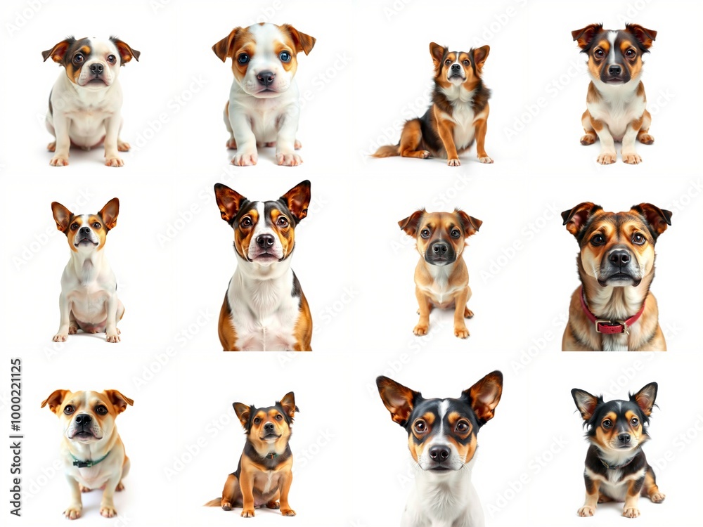 Twelve Cute Dogs Sitting and Standing on White Background - Perfect for Animal Lovers, Pet Blogs, and Commercial Use Photograph Twelve Cute Dogs Sitting and Standing on White Background - Perfect for Animal Lovers, Pet Blogs, and Commercial Use Photograph