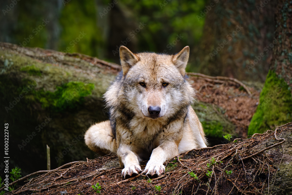wolf lying in the forest in Czech Republic wolf lying in the forest in Czech Republic
