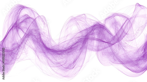 Purple wisps of translucent fabric flowing gracefully against a white background, creating an ethereal and calming visual effect