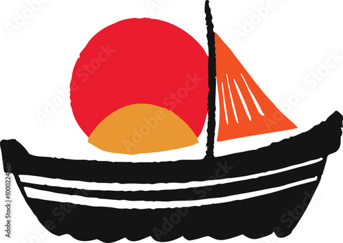 vector illustration of a boat gliding smoothly on serene water reflections

