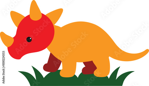 Playful Baby Triceratops Exploring Vibrant Grasslands Vector Design
