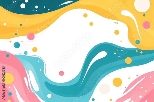 cartoon art of colorful liquid flow and dots in blue, pink and orange color against white background