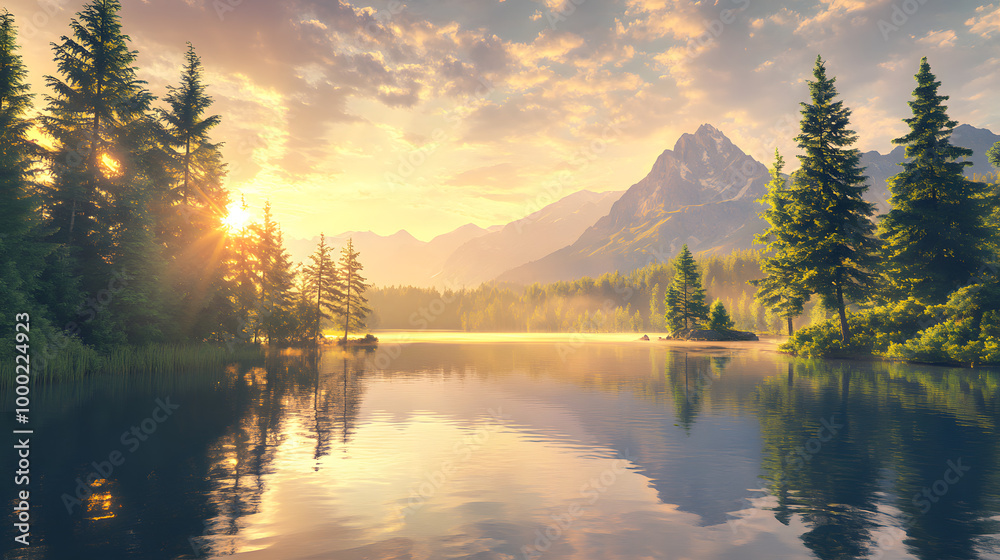 Sunrise Over Calm Mountain Lake Sunrise Over Calm Mountain Lake