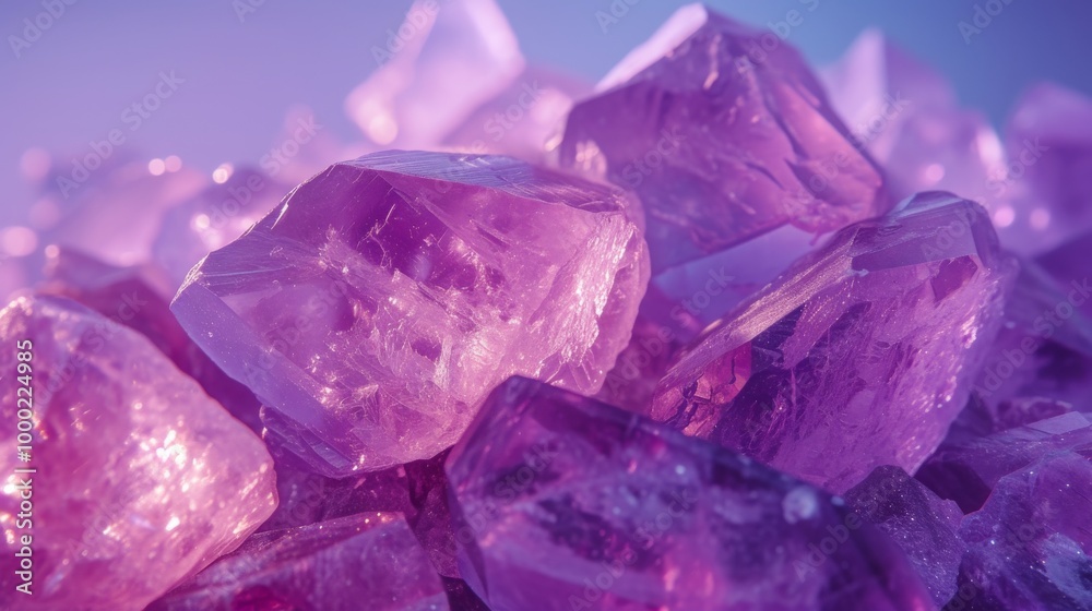 A detailed close-up of vibrant amethyst crystals showcasing their intricate facets and deep purple hues. The crystals' reflective surfaces enhance their visual depth, perfect for gem and mineral A detailed close-up of vibrant amethyst crystals showcasing their intricate facets and deep purple hues. The crystals' reflective surfaces enhance their visual depth, perfect for gem and mineral