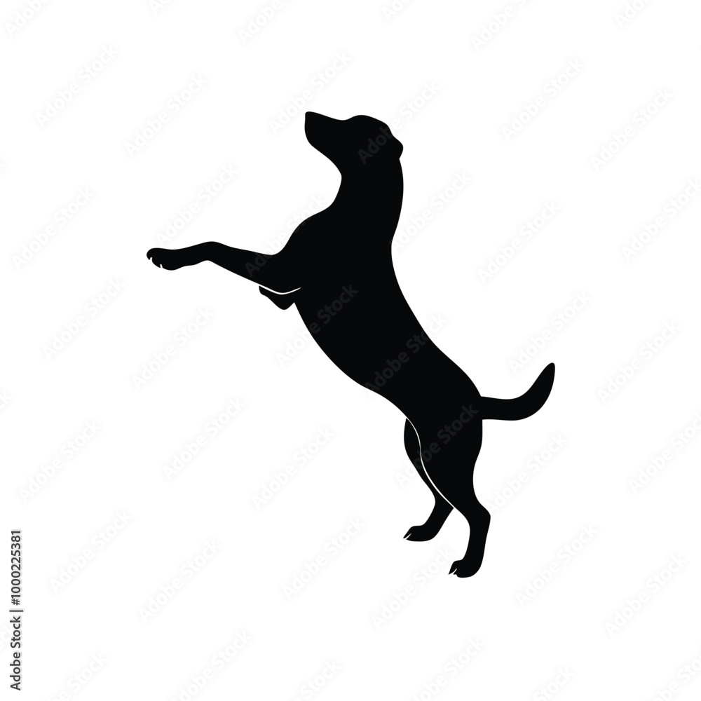 a dog jumping in the air. The dog appears to be a Labrador Retriever, as it is facing towards the right side of the image, vector siljouette a dog jumping in the air. The dog appears to be a Labrador Retriever, as it is facing towards the right side of the image, vector siljouette