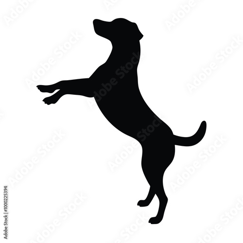 a dog jumping in the air. The dog appears to be a Labrador Retriever, as it is facing towards the right side of the image, vector siljouette