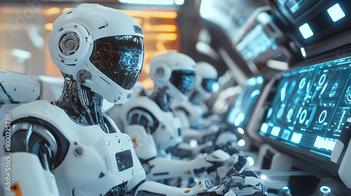 Fototapeta Naklejka Na Ścianę i Meble -  Humanoid Robots on Advanced Space Station