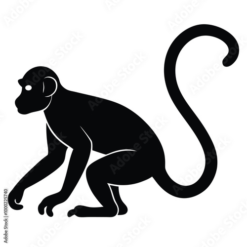 a monkey. The monkey is shown in a crouching position, silhouette vector illustrarion,