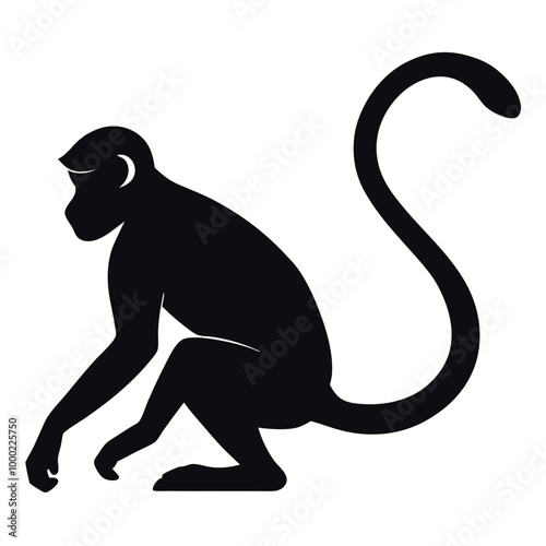 a monkey. The monkey is shown in a crouching position, silhouette vector illustrarion,