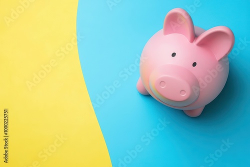 Colorful piggy bank on a vibrant background, symbolizing savings and financial growth. photo