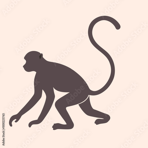 a monkey. The monkey is shown in a crouching position, silhouette vector illustrarion,