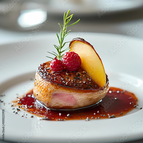 asty Duck Fillet with Caramelized Pear and Raspberry Sauce photo