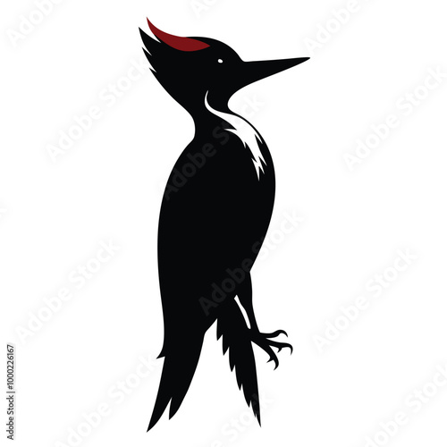 a woodpecker standing on one leg and is facing towards the right side of the image, vector silhouette,