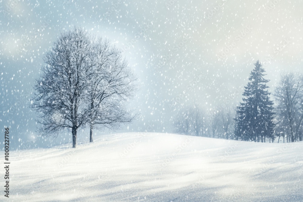 Fototapeta premium Serene Winter Landscape Scene with Snowfall