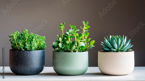 Green Plants and Succulents in Modern Pots