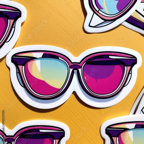 sticker of eyeglass frames of different colors and shapes. stickers. eye frames. sunglases. photo