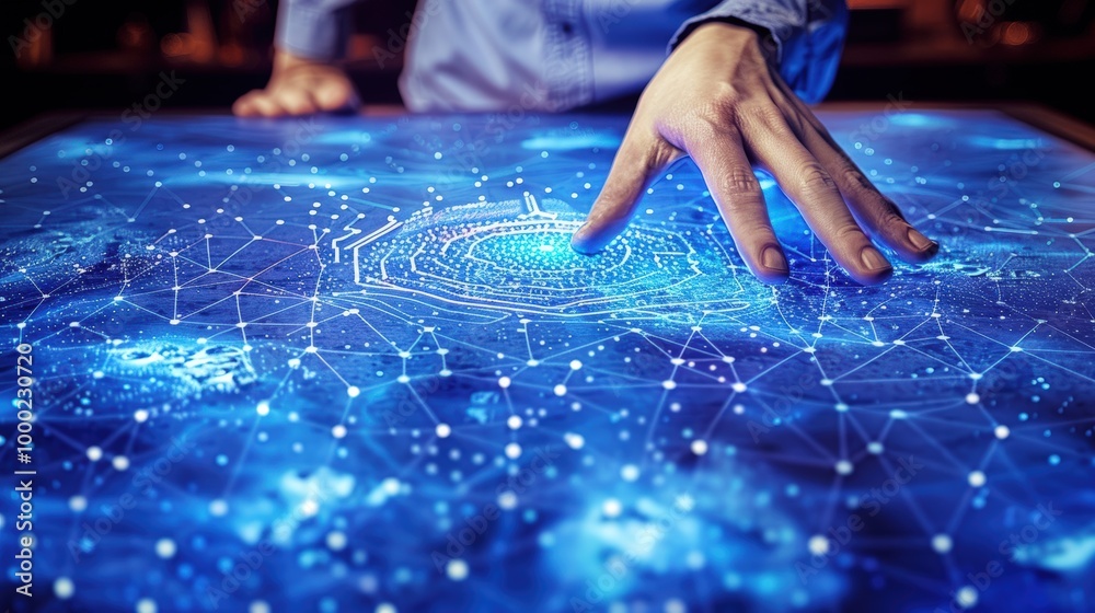 Obraz premium Interactive Digital Display with Hand Touching Surface