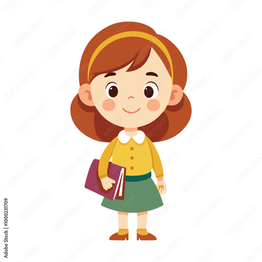 Cute Girl with Handbag and Book Cartoon Vector Icon Illustration on a White Background Cute Girl with Handbag and Book Cartoon Vector Icon Illustration on a White Background