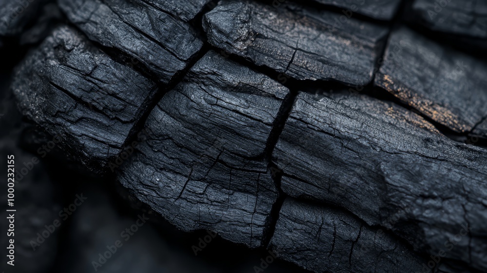  A tight shot of split wood, appearing as if severed in two, exhibiting a blackened hue