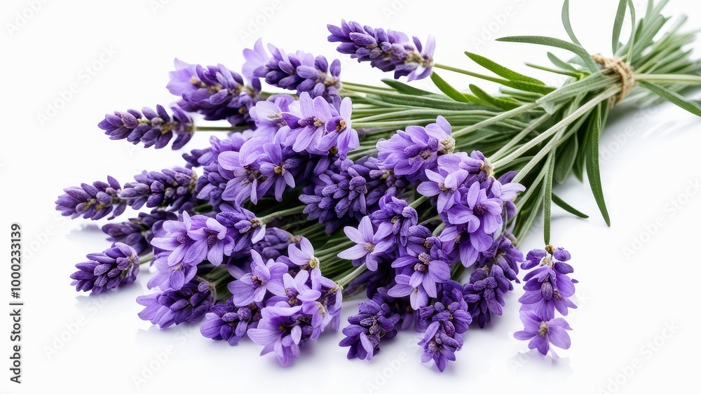 A bouquet of fresh lavender flowers, showcasing their vibrant purple color and green stems. A bouquet of fresh lavender flowers, showcasing their vibrant purple color and green stems.