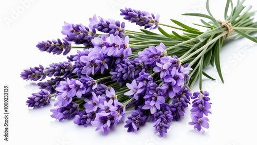 A bouquet of fresh lavender flowers, showcasing their vibrant purple color and green stems.