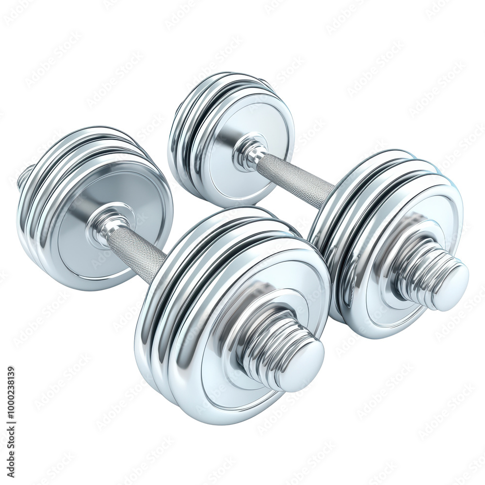 Naklejka premium Shiny silver dumbbells isolated on transparent background.