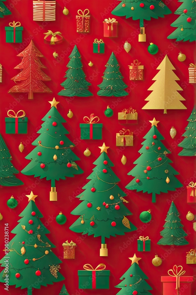 simple pattren Christmas trees red background generate ai simple pattren Christmas trees red background generate ai