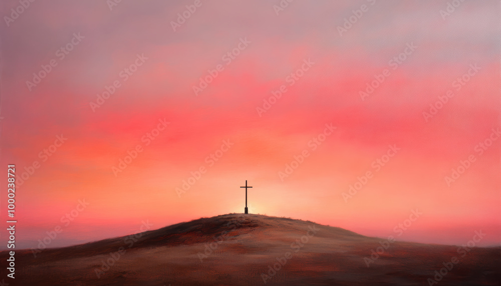 radiant cross shining brightly on hilltop at sunset, surrounded by serene landscape. vibrant colors of sky evoke sense of peace and reflection radiant cross shining brightly on hilltop at sunset, surrounded by serene landscape. vibrant colors of sky evoke sense of peace and reflection