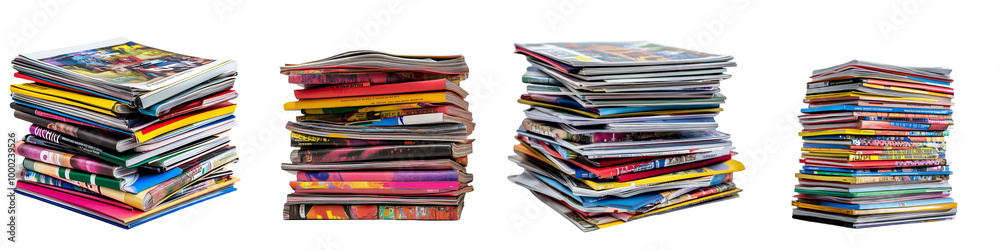 set of Brochure spread featuring high-quality images of luxury products and concise text layout, glossy paper finish, product images, png files, brochure design, on a transparent backgrounds