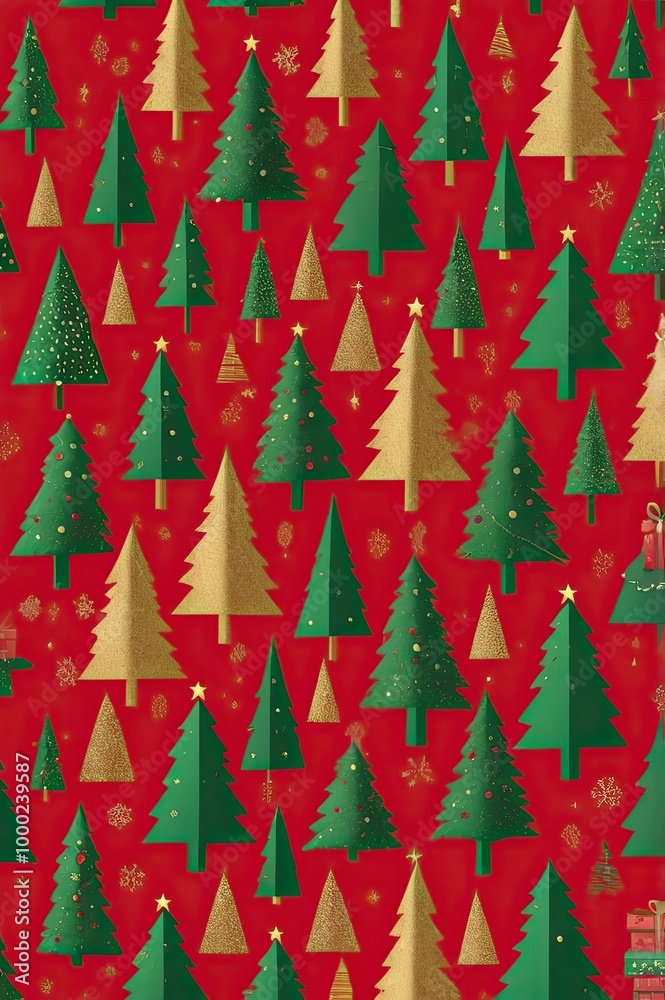 simple pattren Christmas trees red background generate ai simple pattren Christmas trees red background generate ai