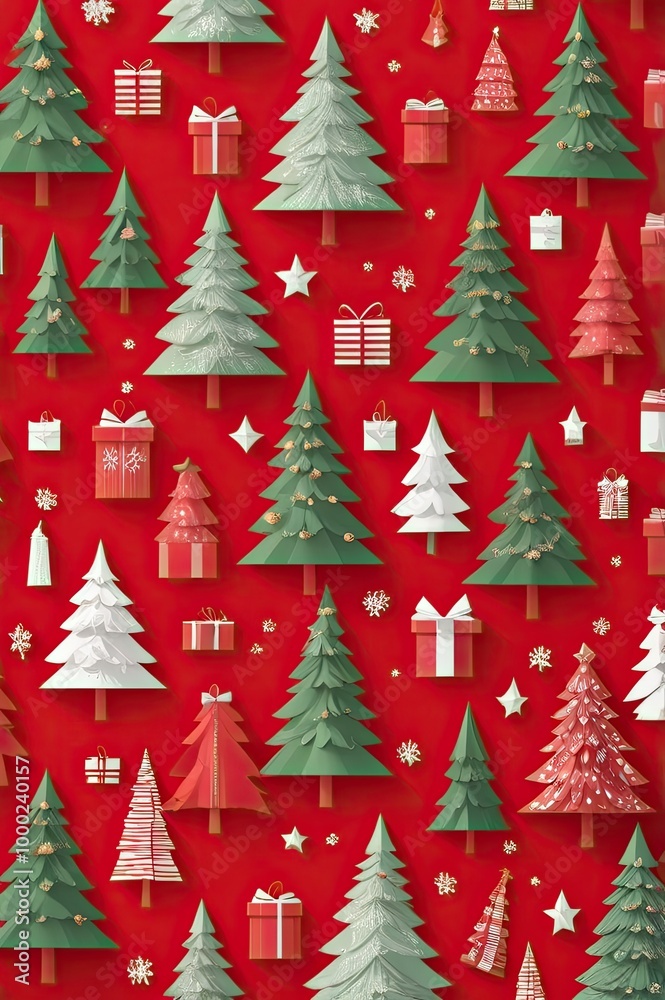 simple pattren Christmas trees red background generate ai simple pattren Christmas trees red background generate ai