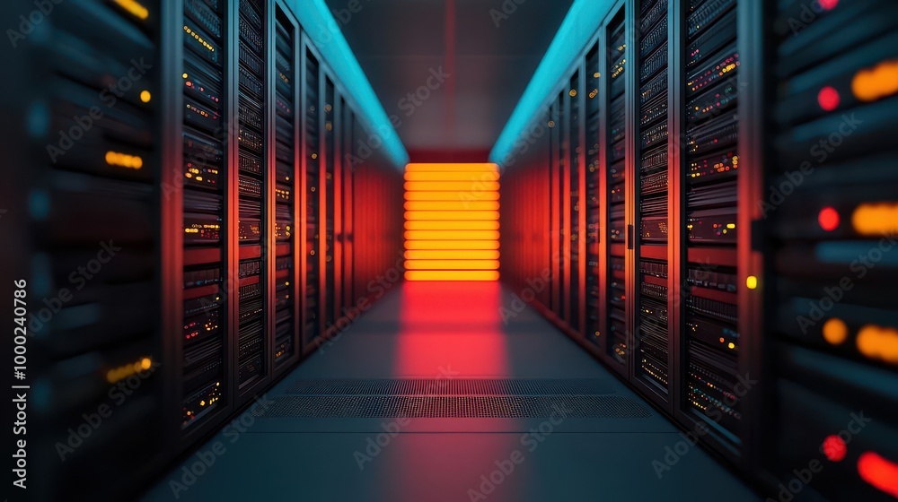 High-tech servers processing big data in real time, with a focus on predictive analysis for future trends High-tech servers processing big data in real time, with a focus on predictive analysis for future trends