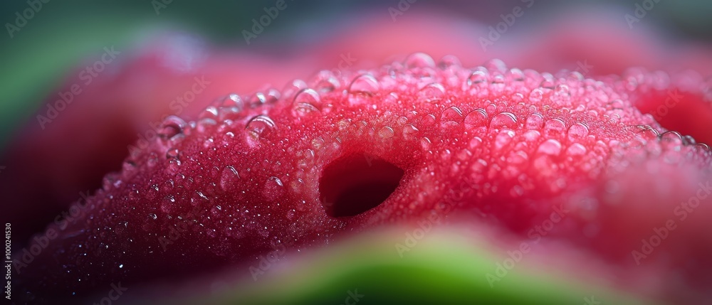 A macro shot of a pink bloom, adorned with droplets on its petals A verdant leaf lies behind A macro shot of a pink bloom, adorned with droplets on its petals A verdant leaf lies behind