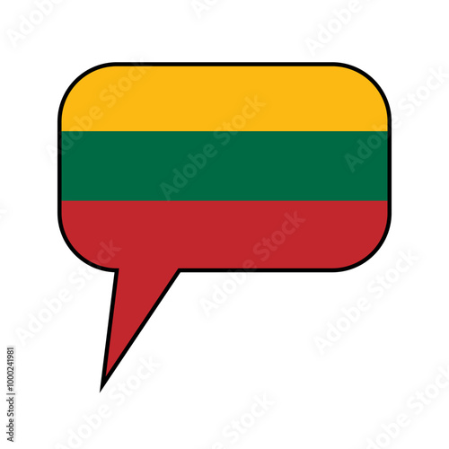A text bubble in the colors of the Lithuanian flag. "Speak Lithuanian" concept.