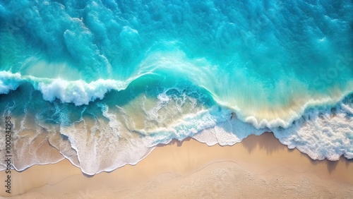 Beautiful Tropical Beach with Golden Sand and Crystal Clear Ocean Water, A Serene Coastal Paradise Perfect for Digital Graphic Design Projects and Backgrounds