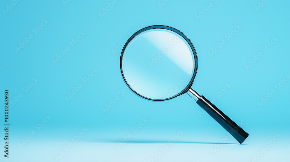 Search and Discovery Concept with Magnifying Glass on Blue Background Search and Discovery Concept with Magnifying Glass on Blue Background