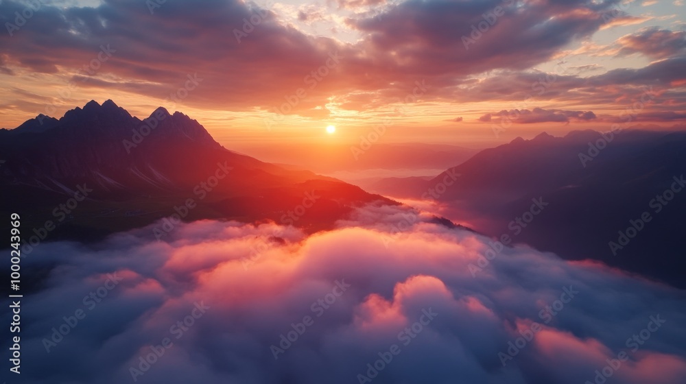 Sunset Over Serene Mountain Landscape Sunset Over Serene Mountain Landscape
