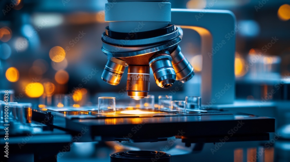 Modern Laboratory Microscope in Action