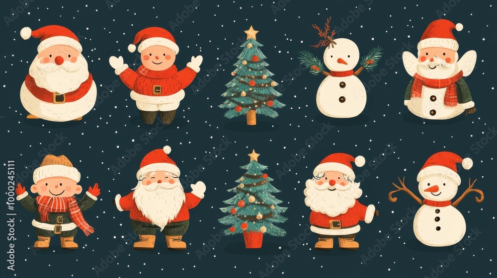 Christmas Characters in Snowy Scene Christmas Characters in Snowy Scene
