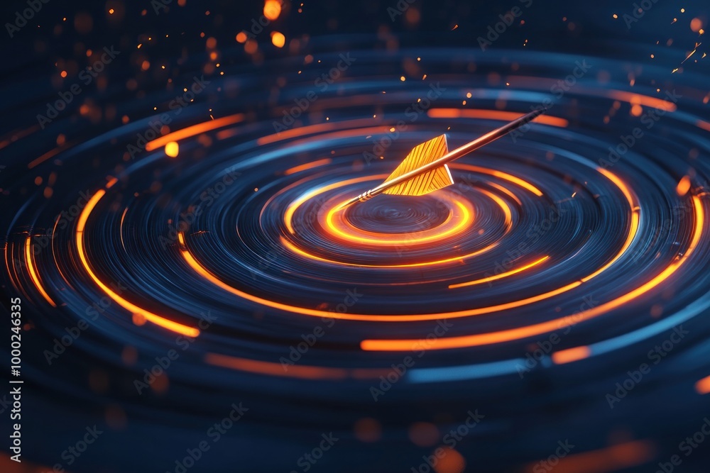 Fototapeta premium Golden Arrow Piercing a Glowing Ring of Light
