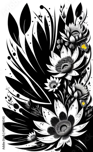 black and white floral background