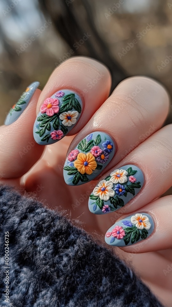 Spring floral 3d embroidery nail art for a vibrant look Spring floral 3d embroidery nail art for a vibrant look
