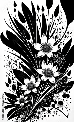 black and white floral background